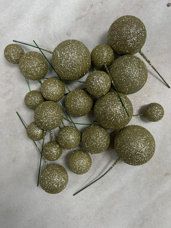 Cake Topper Polystyrene Faux Balls Gold Glitter C