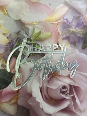 Nr428 Acrylic Cake Topper Side  Happy Birthday Silver