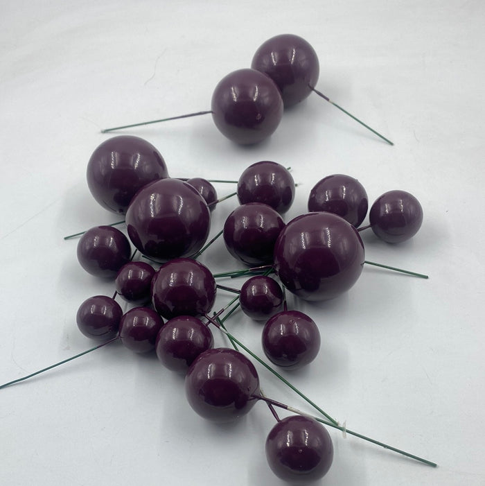 Cake Topper Polystyrene Faux Balls Plum 20pcs