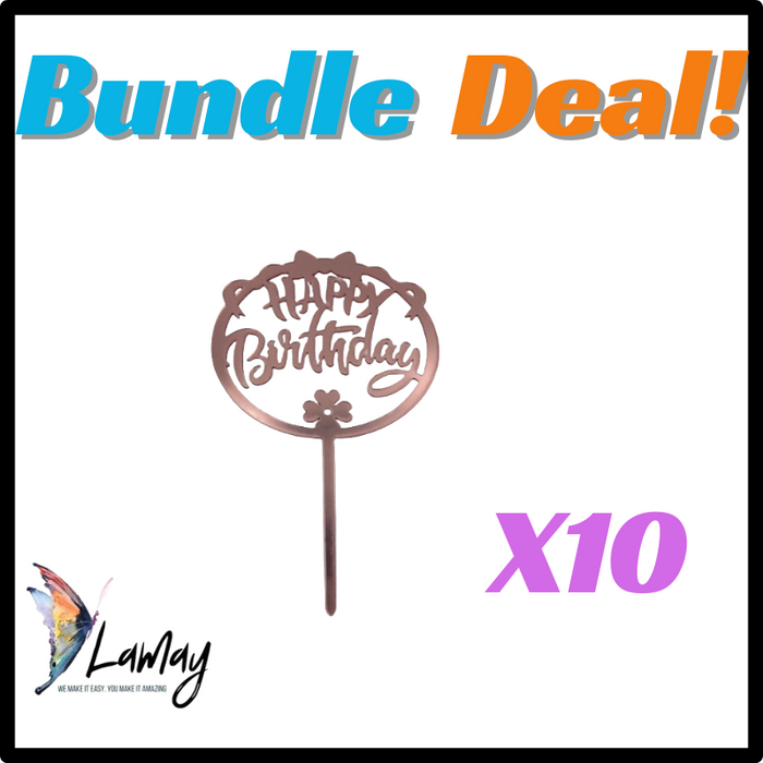 (24) Bundle Deal Acrylic Cake Topper Happy Birthday Pink x10