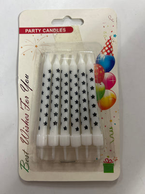 Happy Birthday Candle  White Black Stars