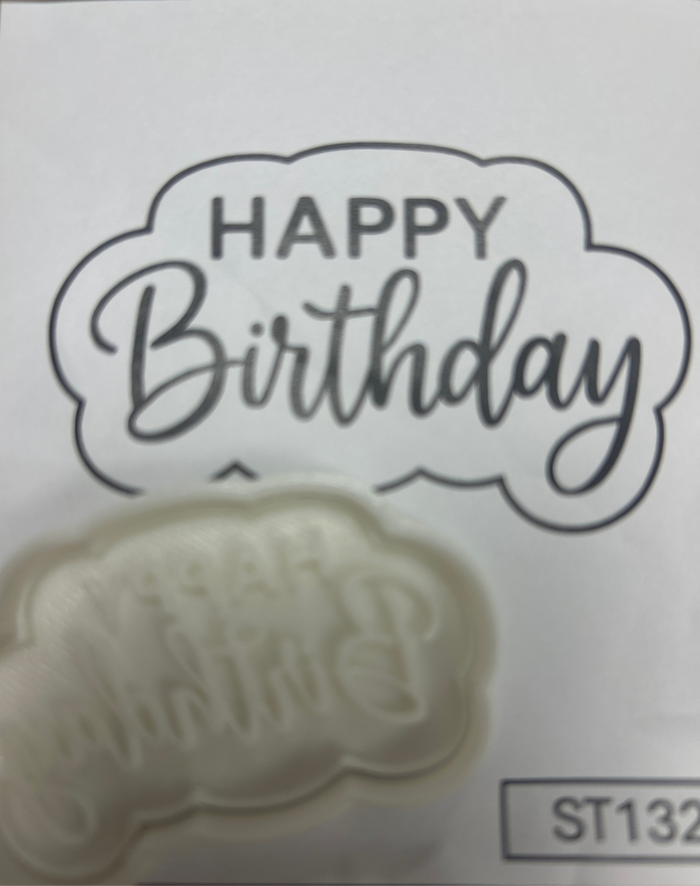 ST132 Happy Birthday Cupcake Stamp 6x3.5cm