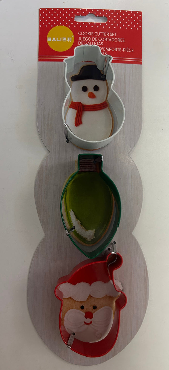 3pc Metal Cutter Christmas Snowman Bulb Santa Face