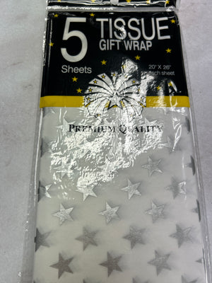 Silver Stars Party Tissue Paper 5 Sheets