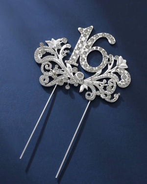 16 Silver Cake Topper Diamante