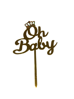 Nr302 Acrylic Cake Topper Oh Baby Gold Crown Gold