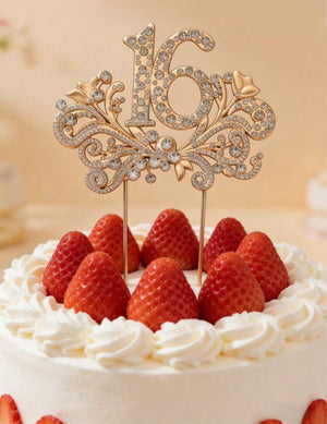 16 Gold Cake Topper Diamante