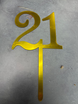 Nr344 Acrylic Cake Topper Number 21 Gold