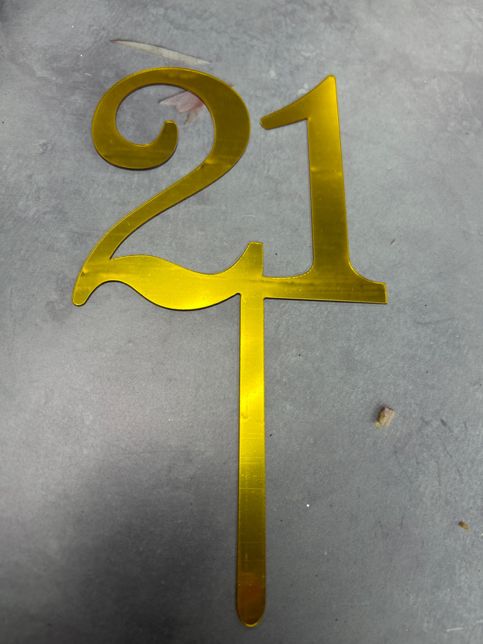 Nr344 Acrylic Cake Topper Number 21 Gold