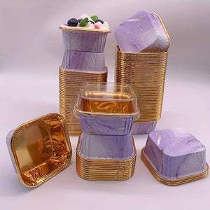 10pc Purple Square Marble Aluminium Folil Baking Cups