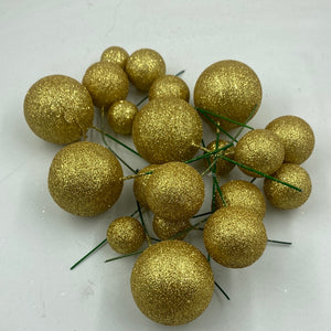 Cake Topper Polystyrene Faux Balls Gold Glitter