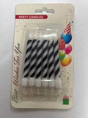 Happy Birthday Candle Black White Stripes