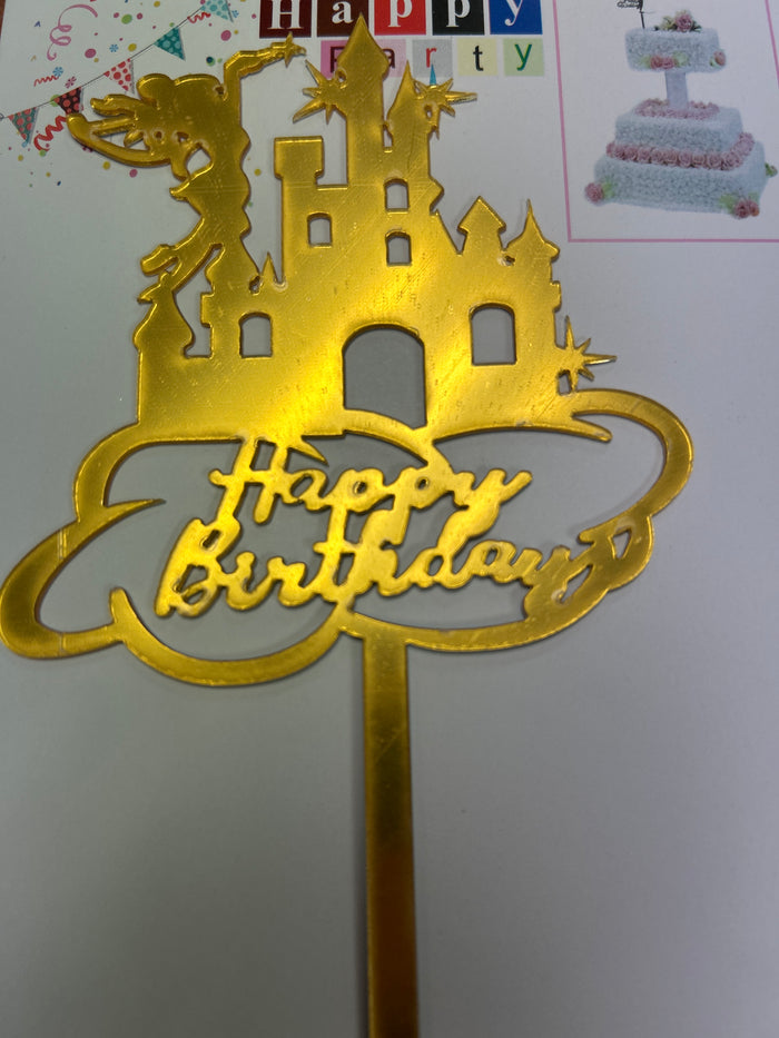 Nr133 Acrylic Cake Topper Happy Birthday Gold Fairy