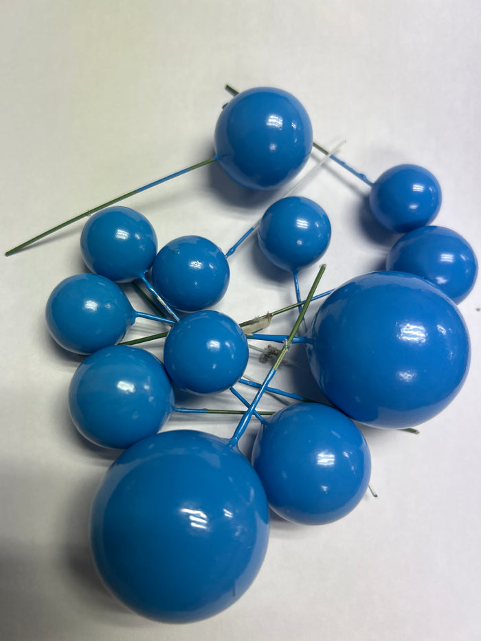 12pc Cake Topper Polystyrene Faux Balls Blue
