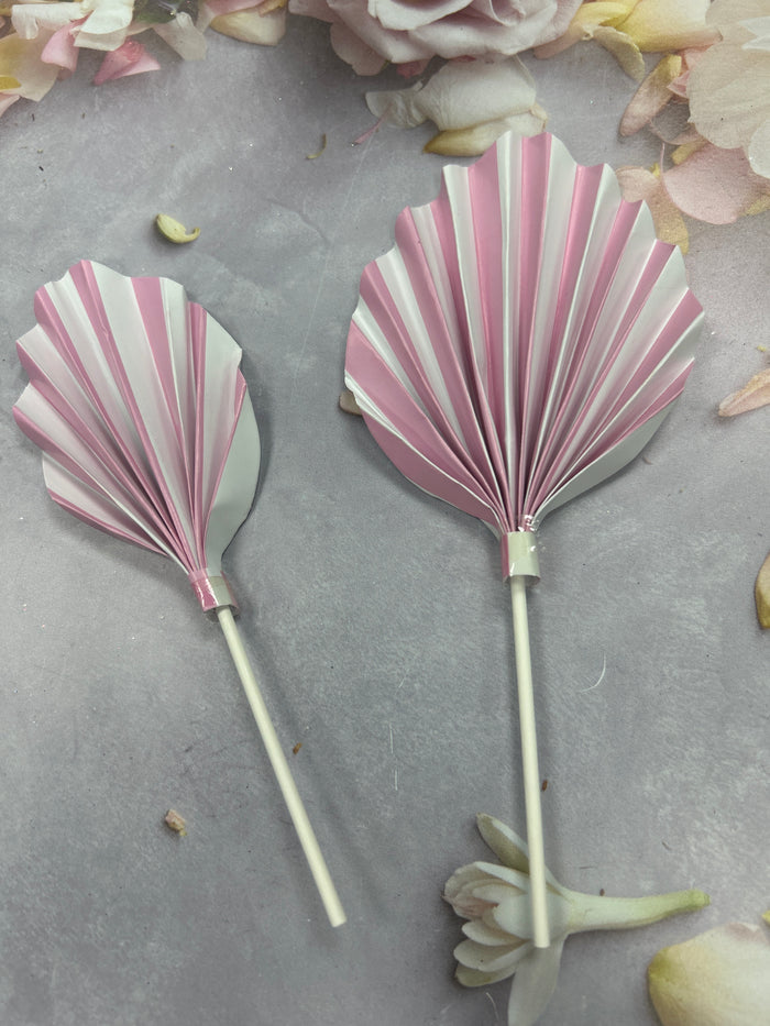 Paper Palm Leaf Cake Topper 2pc Pink and White