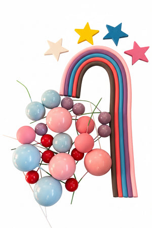Pink Red and Blue  Faux Ball Rainbow Cake Topper