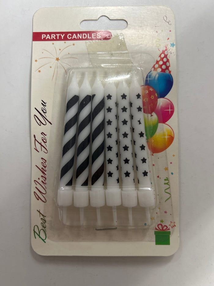 Happy Birthday Candle Black White Stars