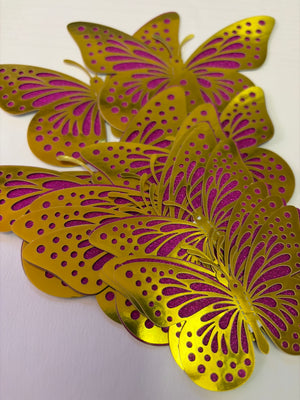 Gold and Pink Cardboard Cake Topper Butterfly 12pc