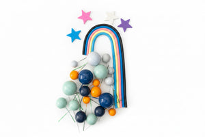 Blue and Orange  Faux Ball Rainbow Cake Topper