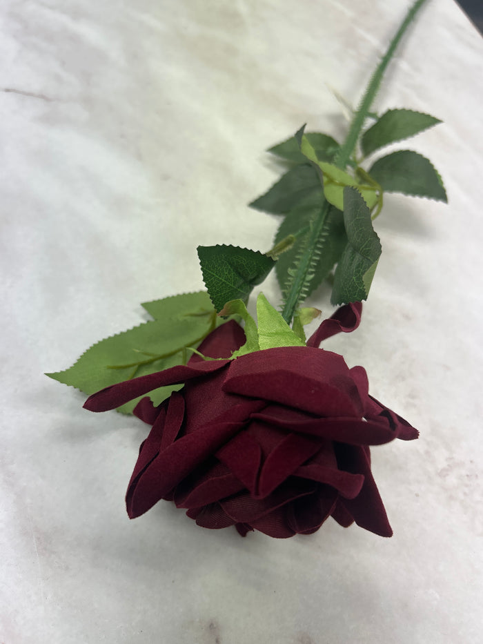 Artificial Flower Single Rose Wine Red