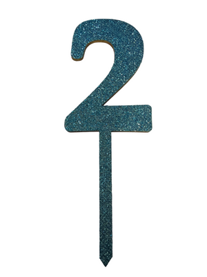 N2 Blue  wooden number topper with glitter 7cm
