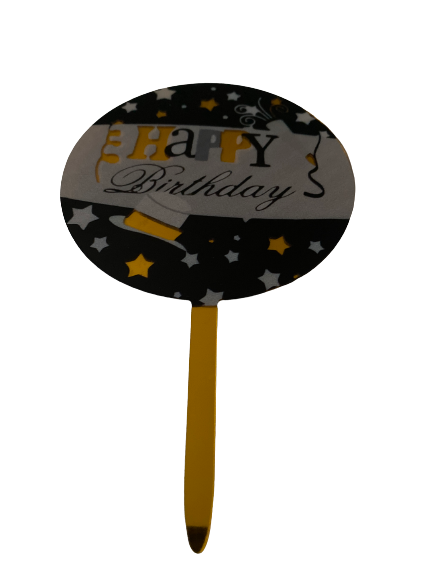 Nr174 Acrylic Cake Topper Happy Birthday Black & Gold