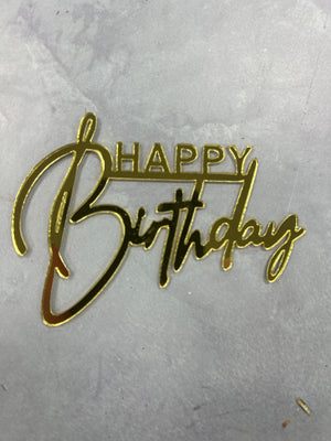 Nr426 Acrylic Cake Topper Side  Happy Birthday Gold