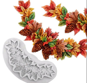 Silicone Mould Christmas Pinecone and Leaves