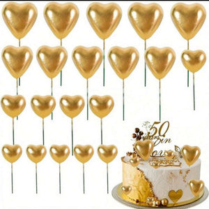 20pc Cake Topper Polystyrene Heart Faux Balls Gold