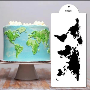 ST728 Cake decorating stencil world map