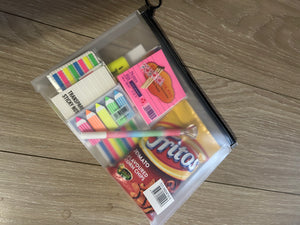 Exam packs includes snacks and stationary