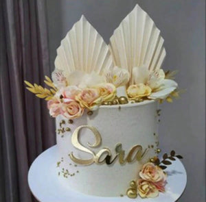 Paper Palm Leaf Cake Topper Beige 2pcs