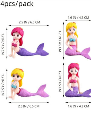 Cake Topper Plastic Mermaid 4pcs