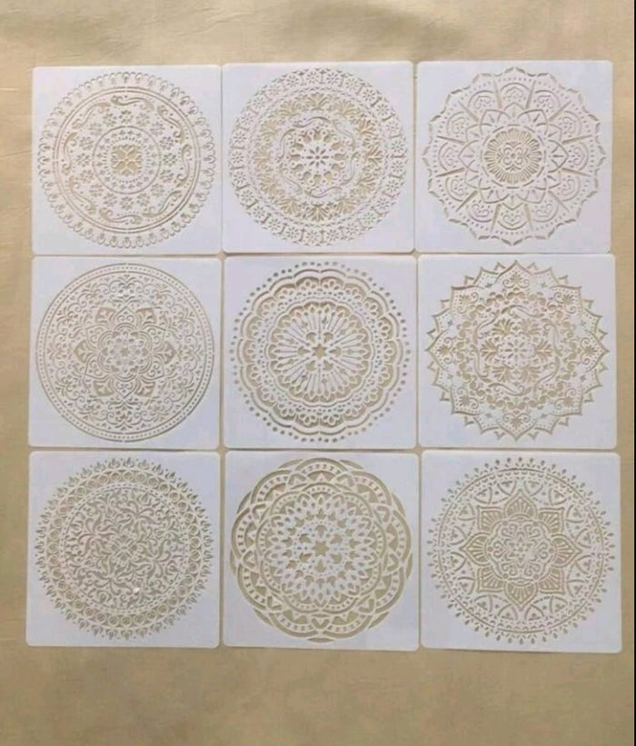 9pc Cake Decorating Stencil Mandala Circle