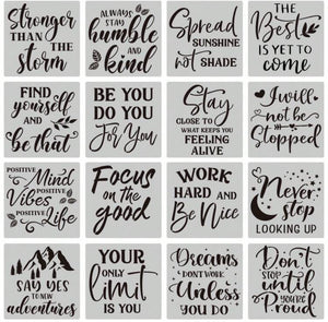 16 pc Stencil Set Inspirational Quotes