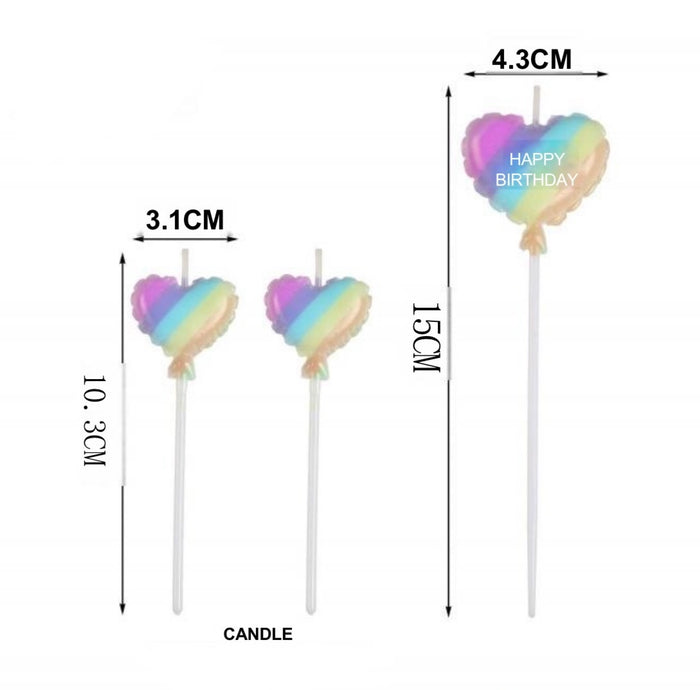 3pc Birthday Candle Heart