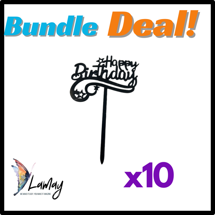 (3) Bundle Deal Acrylic Cake Topper Happy Birthday x10