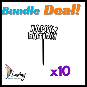 (18) Bundle Deal Acrylic Cake Topper Happy Birthday Black x10