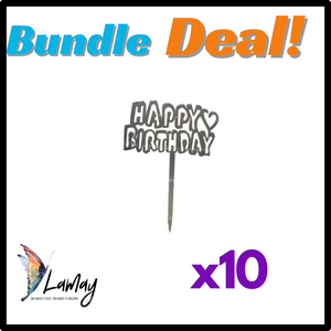 (17) Bundle Deal Acrylic Cake Topper Happy Birthday Silver x10