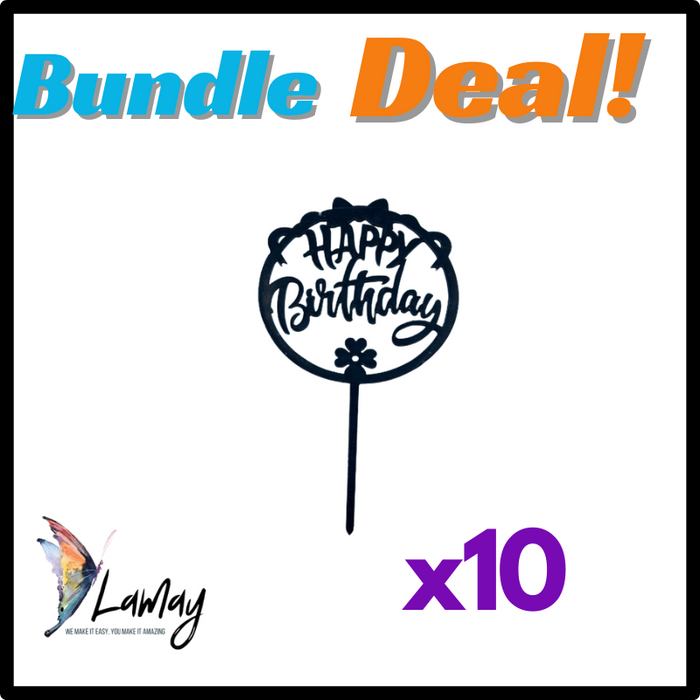 (12) Bundle Deal Acrylic Cake Topper Happy Birthday x10