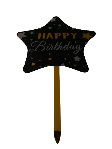Nr169 Acrylic Cake Topper Happy Birthday Black & Gold