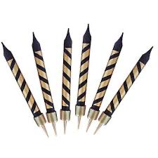 Happy Birthday Candle Black Gold Stripes