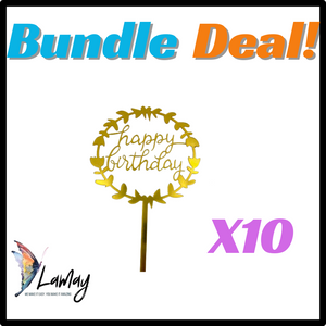 (23) Bundle Deal Acrylic Cake Topper Happy Birthday Gold x10