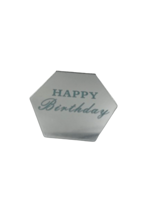 6pc Cupcake Topper Acrylic Disc Silver Hexagon