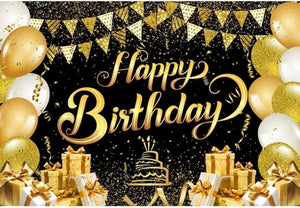 Cloth Party Backdrop 1mx1.5m Happy Birthday Gold