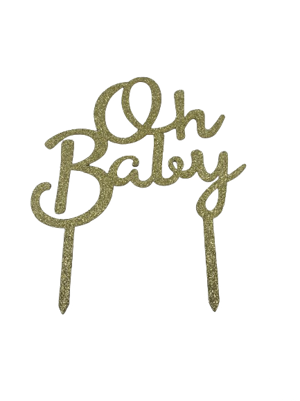 Nr41 Wooden Cake Topper Oh Baby Gold