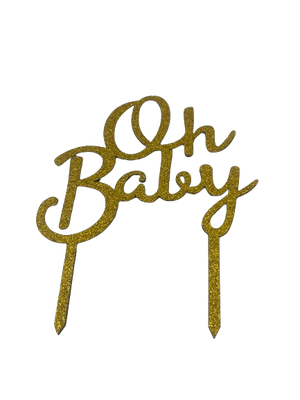 Nr40 Wooden Cake Topper Oh Baby Gold