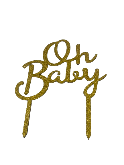 Nr40 Wooden Cake Topper Oh Baby Gold