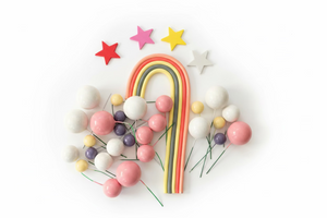 Pink Purple and White  Faux Ball Rainbow Cake Topper