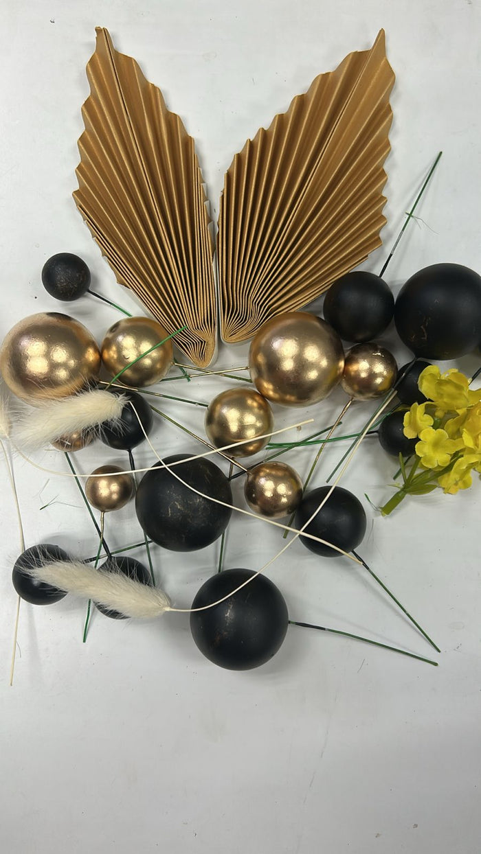 Cake Topper Polystyrene Faux Balls Black and Gold Set